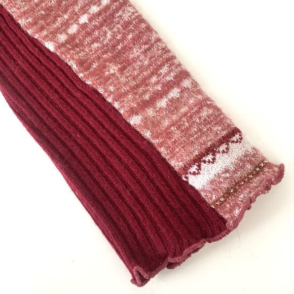 Free People Red & Pink Knit Sweater Cowl Neck Puff Sz L Boho Cottagecore NWT - Picture 10 of 16